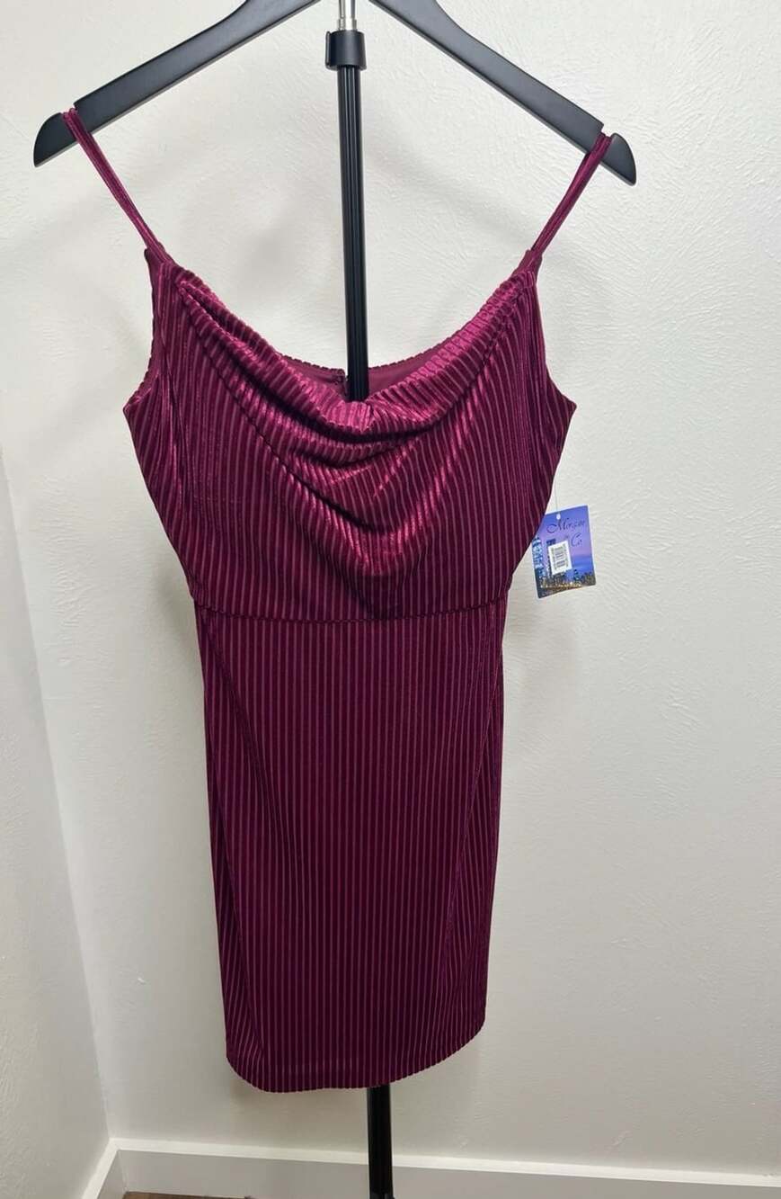 Magenta Velvet Pleated Cowl Neck Party Cocktail